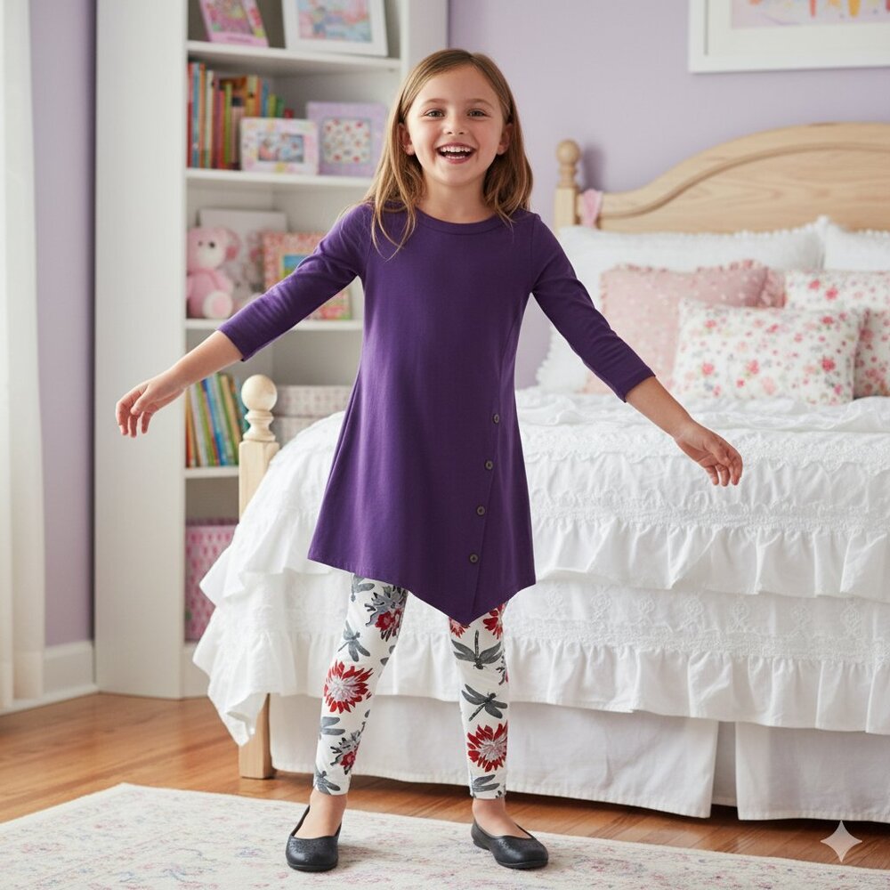 S/L NEW Girls Dragonfly Leggings, Kids Soft Yoga Pants - Picture 2 of 6